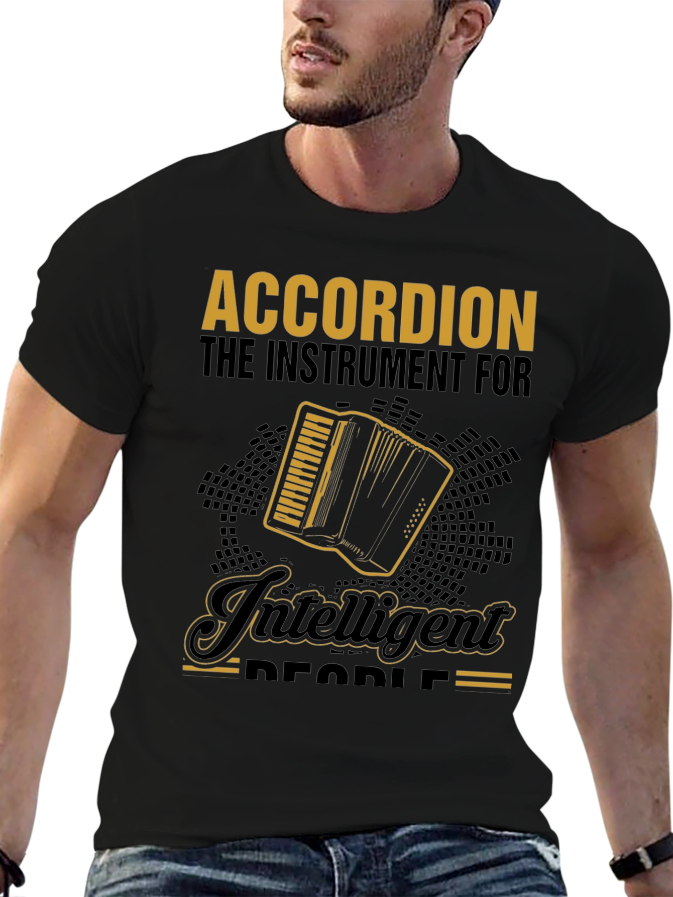 Accordion Instrument Intelligent People Black T-Shirt