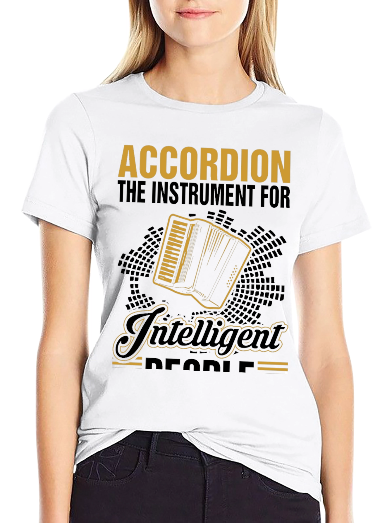 Accordion Instrument Intelligent People Black T-Shirt