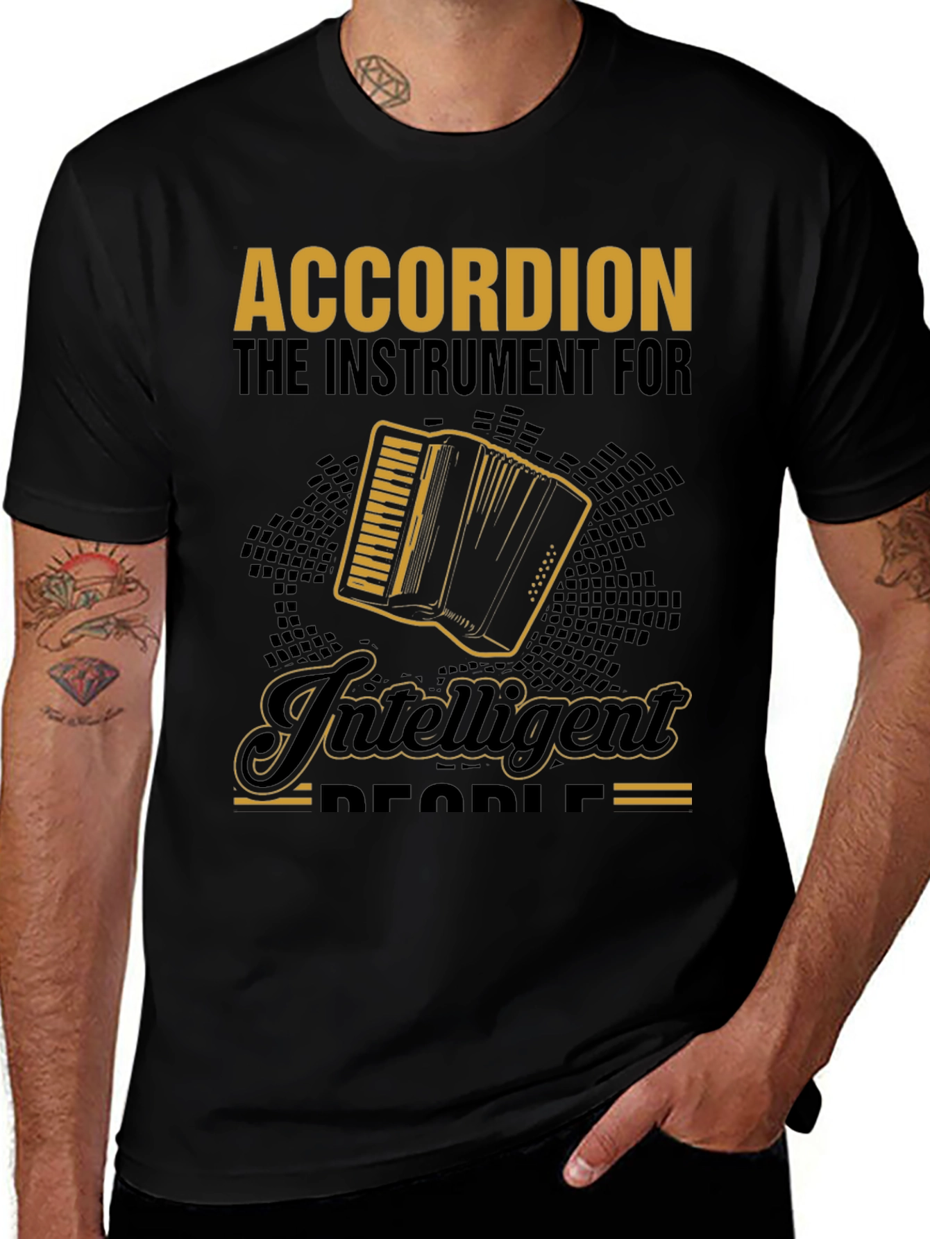 Accordion Instrument Intelligent People Black T-Shirt
