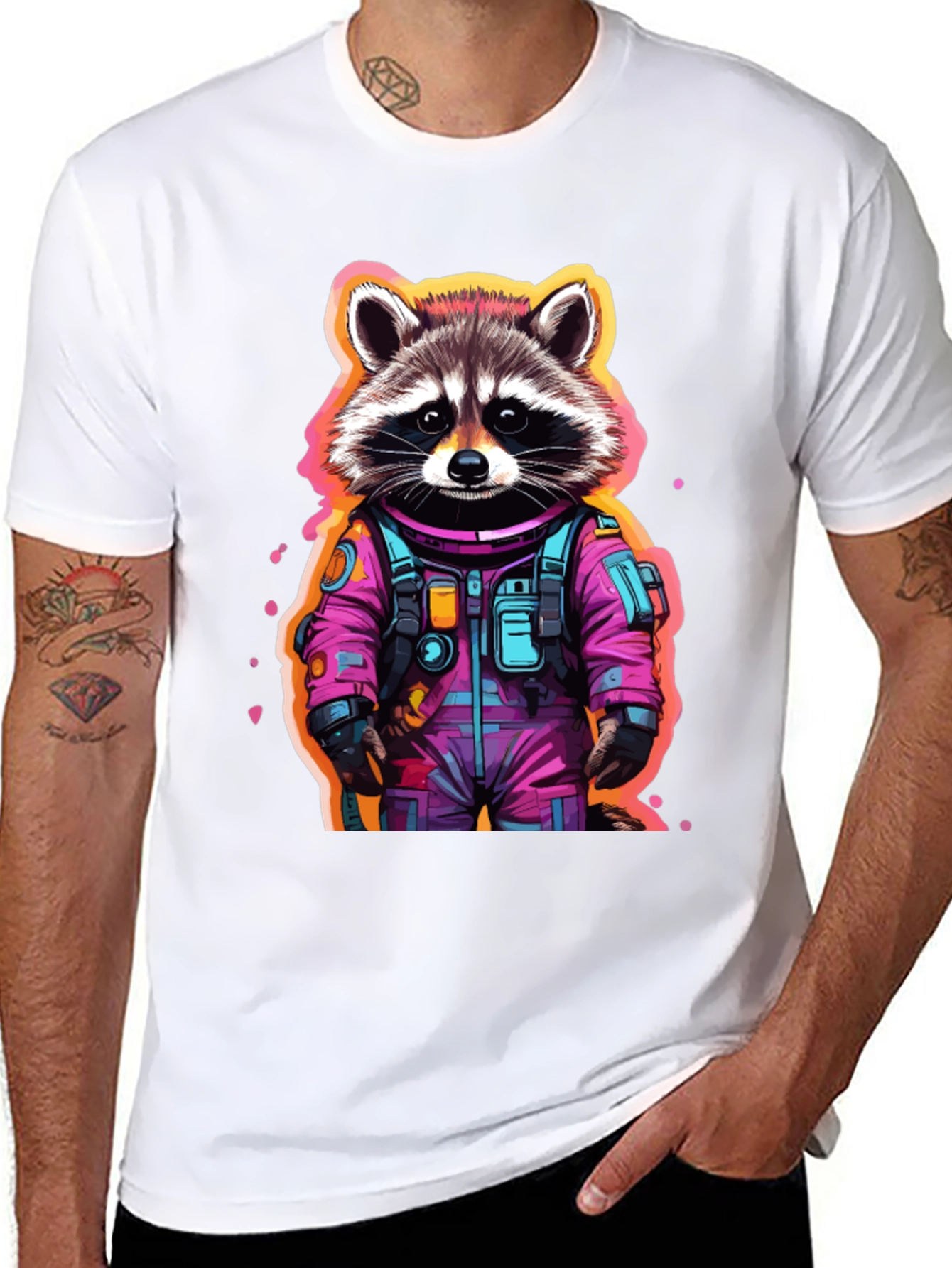 Astronaut Raccoon Graphic T-Shirt - Black