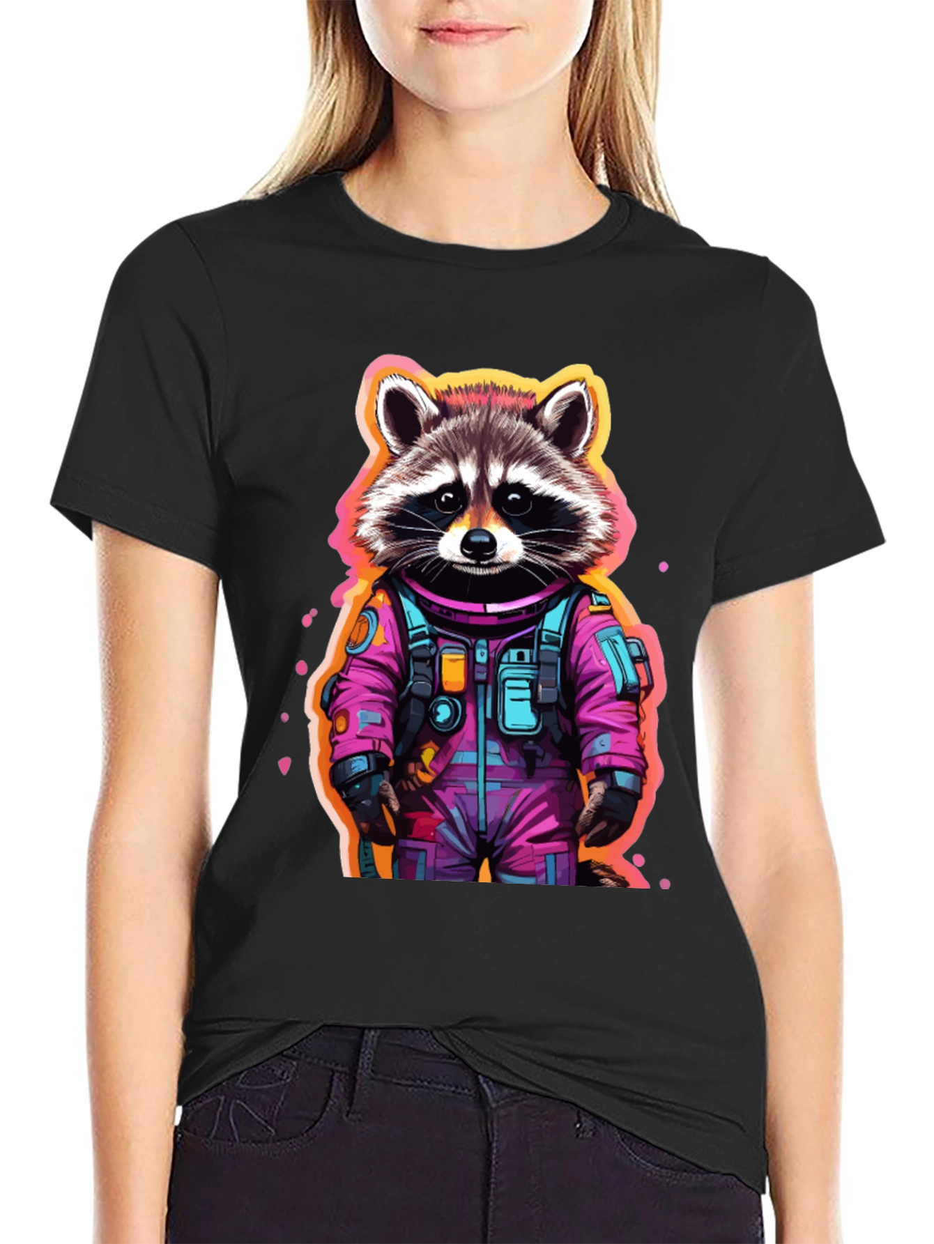 Astronaut Raccoon Graphic T-Shirt - Black