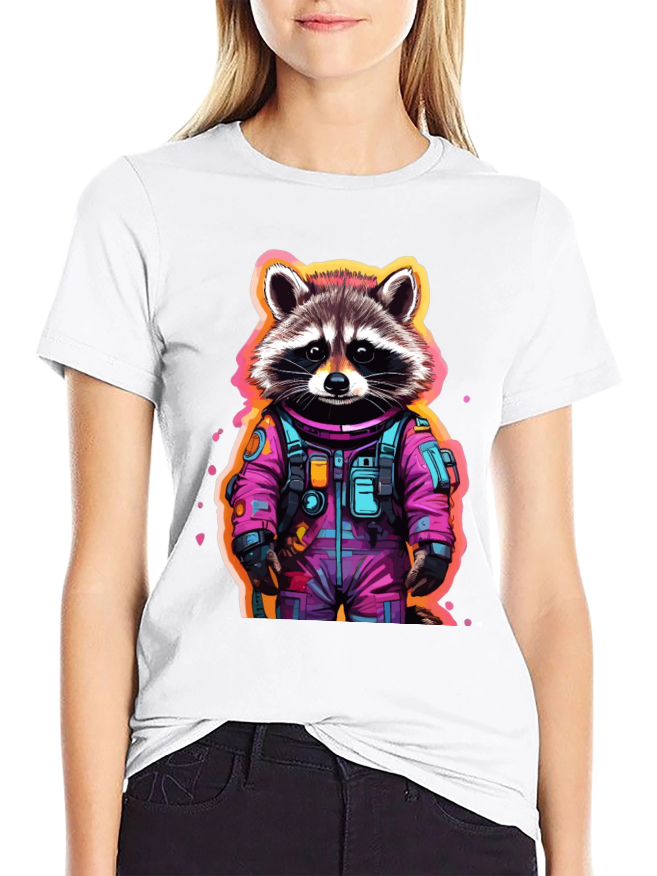 Astronaut Raccoon Graphic T-Shirt - Black
