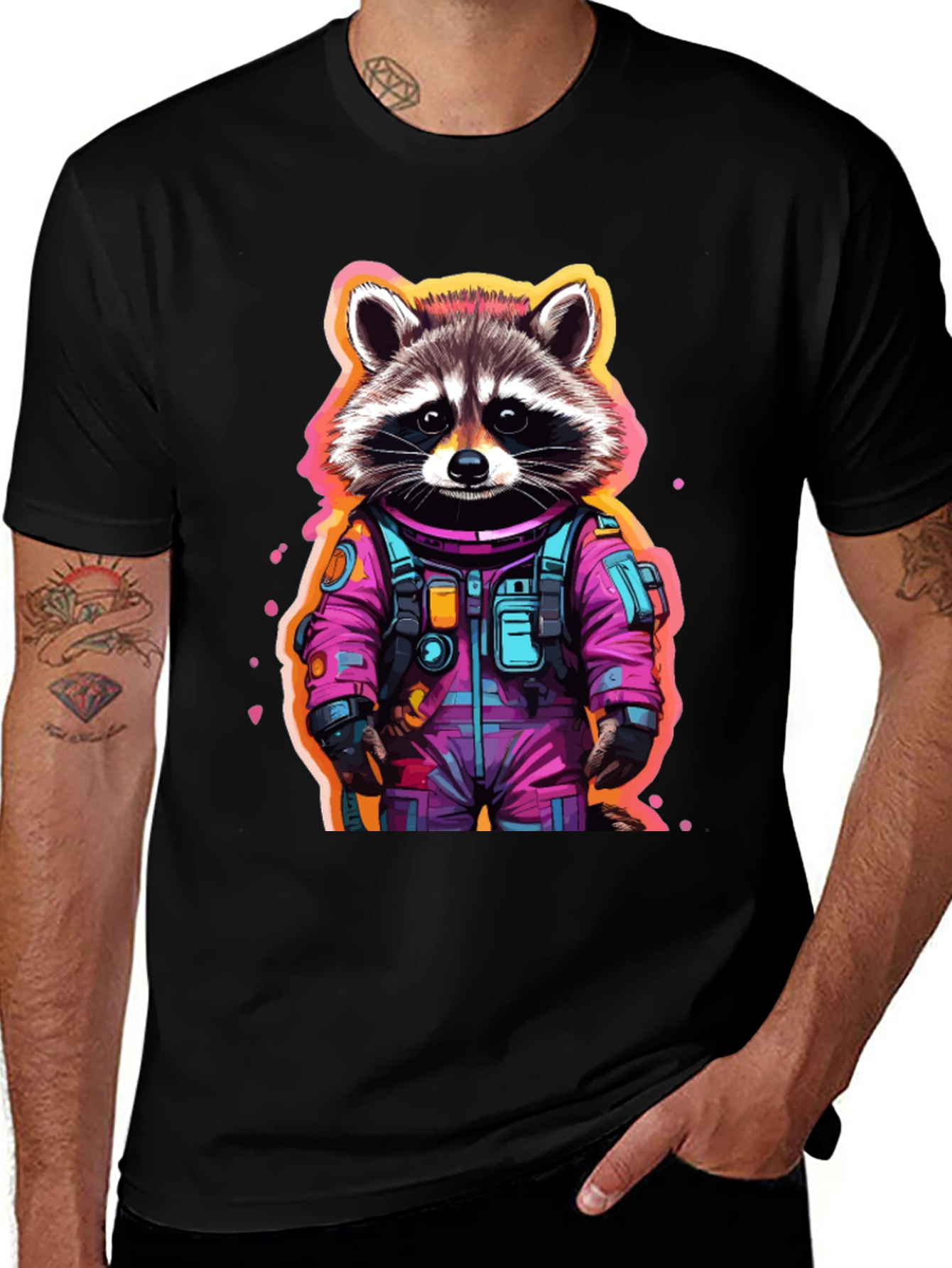 Astronaut Raccoon Graphic T-Shirt - Black