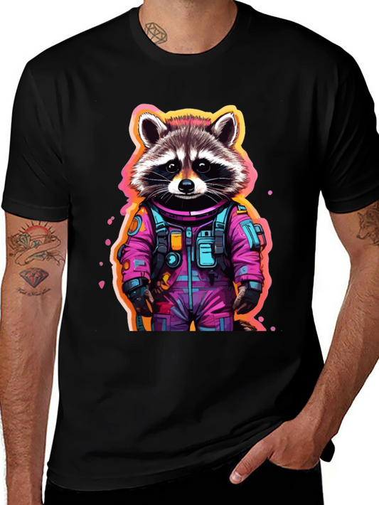 Astronaut Raccoon Graphic T-Shirt - Black