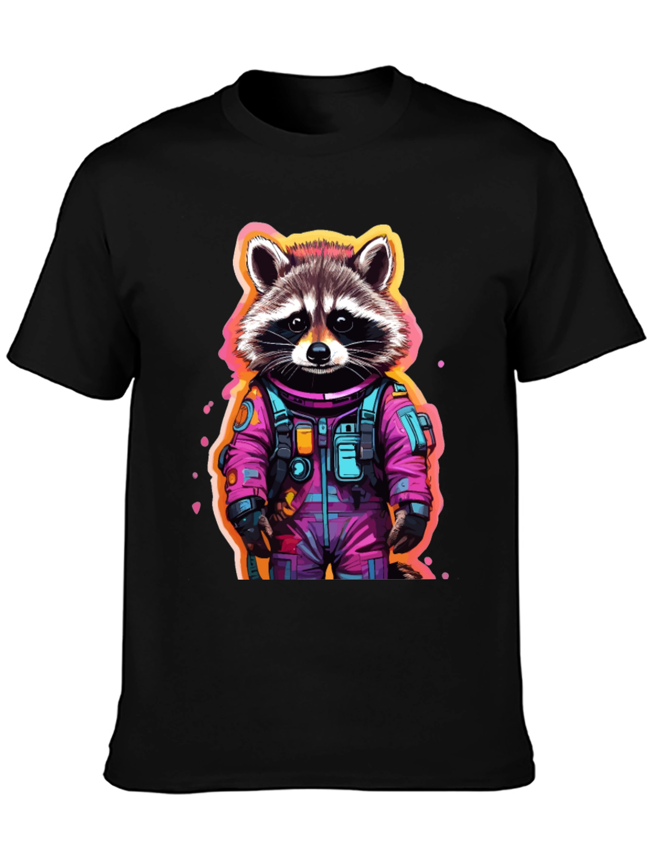 Astronaut Raccoon Graphic T-Shirt - Black