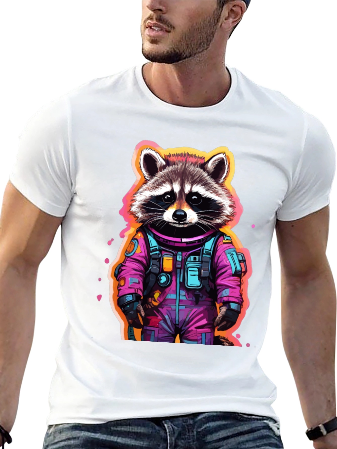 Astronaut Raccoon Graphic T-Shirt - Black
