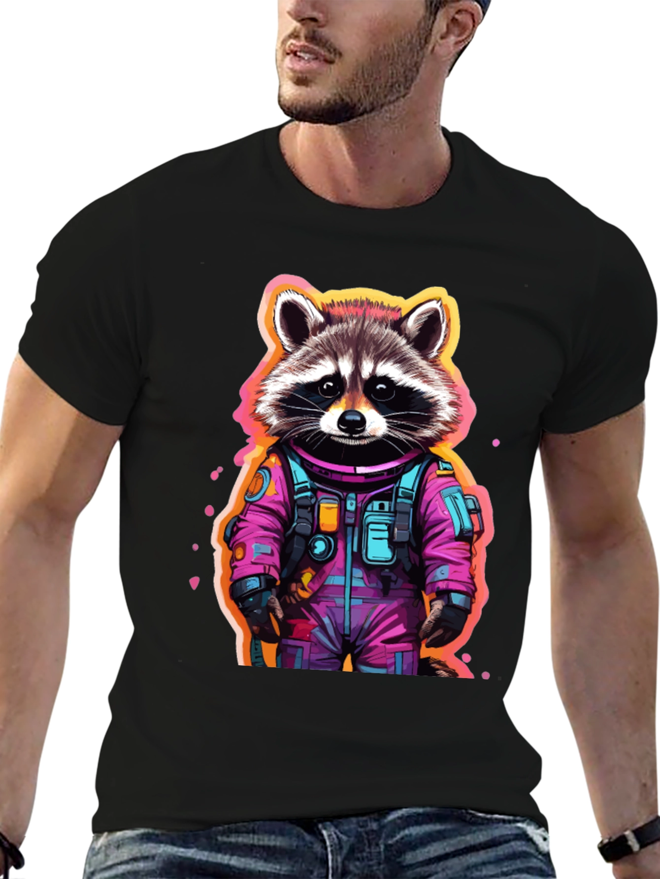 Astronaut Raccoon Graphic T-Shirt - Black