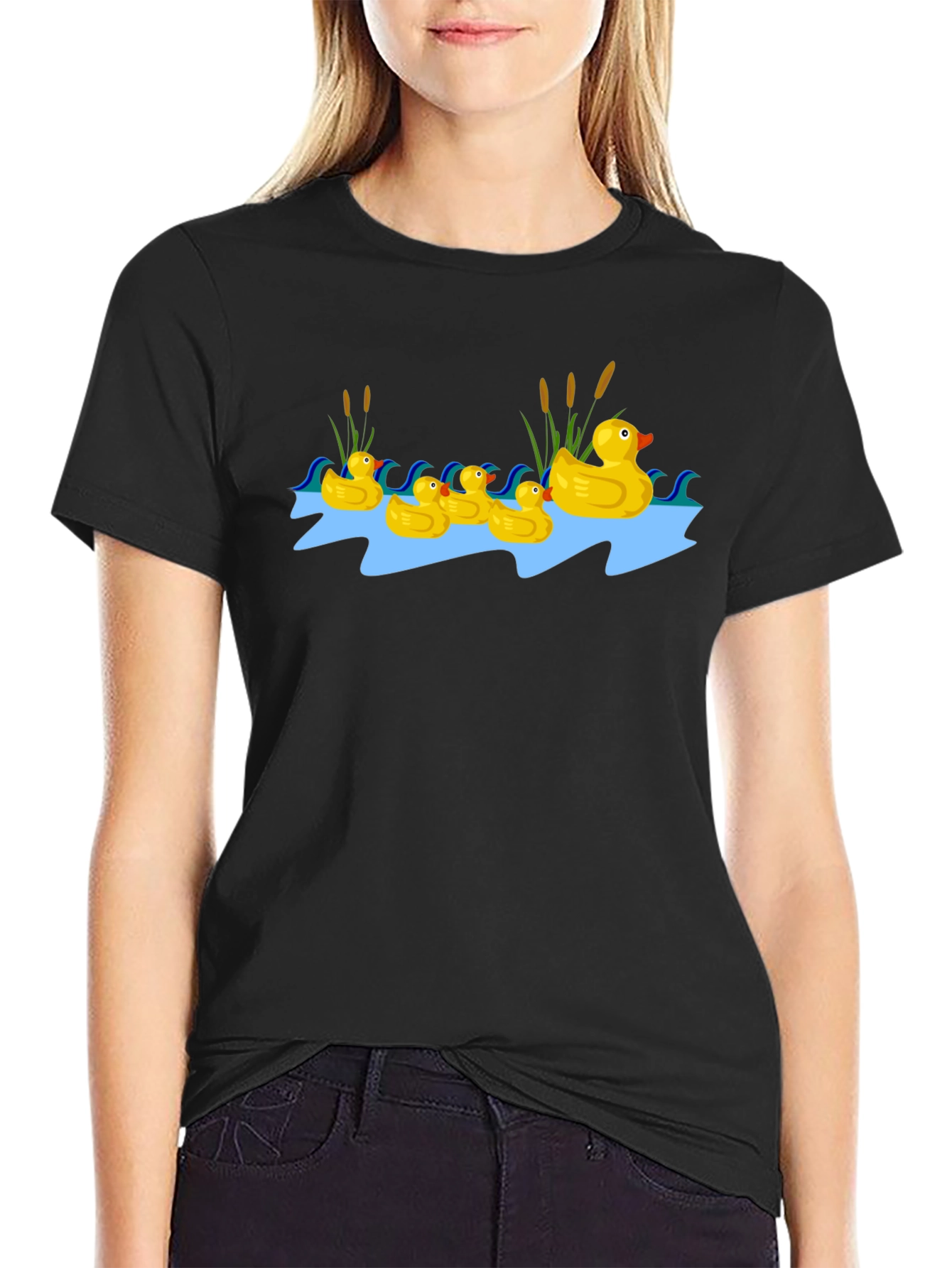 Duck Family Graphic Tee - Black Cotton T-Shirt