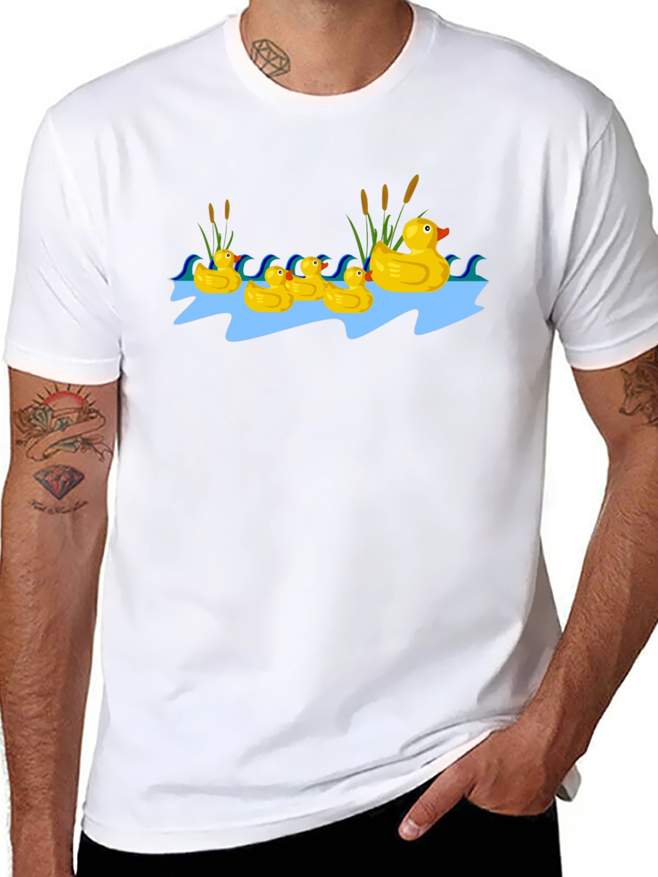 Duck Family Graphic Tee - Black Cotton T-Shirt