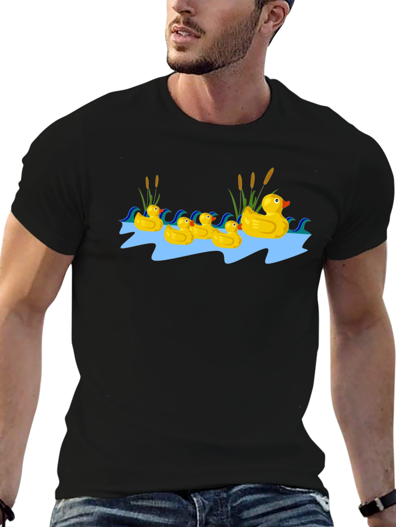 Duck Family Graphic Tee - Black Cotton T-Shirt