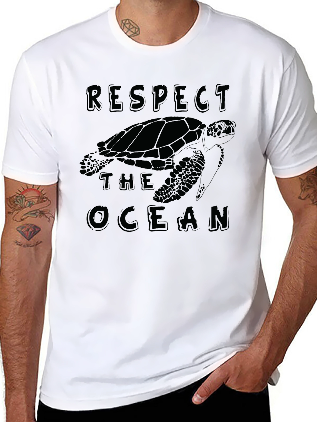 Respect The Ocean Turtle Graphic Tee - Black
