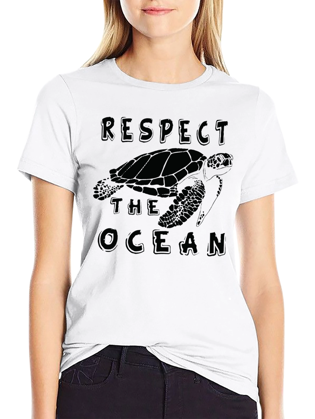 Respect The Ocean Turtle Graphic Tee - Black