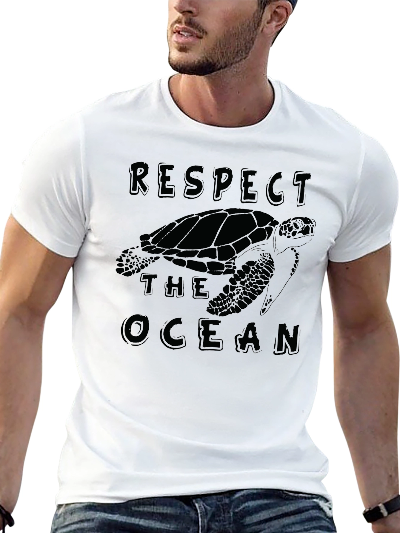 Respect The Ocean Turtle Graphic Tee - Black