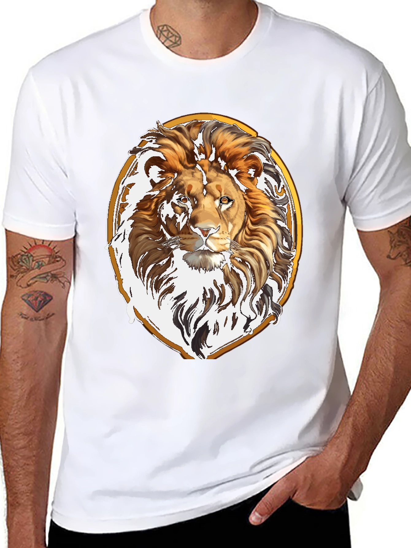 Lion Head Graphic Tee - Black Cotton Shirt