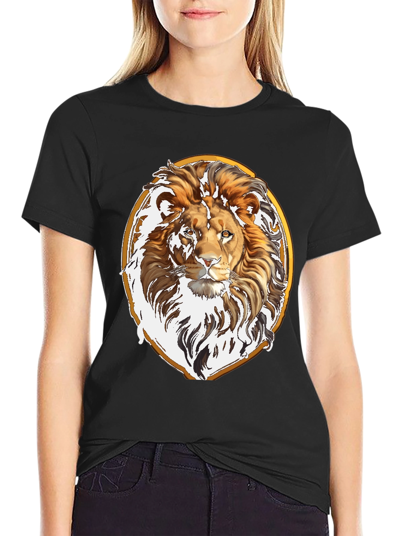 Lion Head Graphic Tee - Black Cotton Shirt