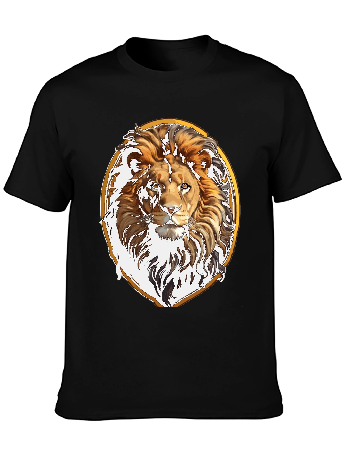 Lion Head Graphic Tee - Black Cotton Shirt