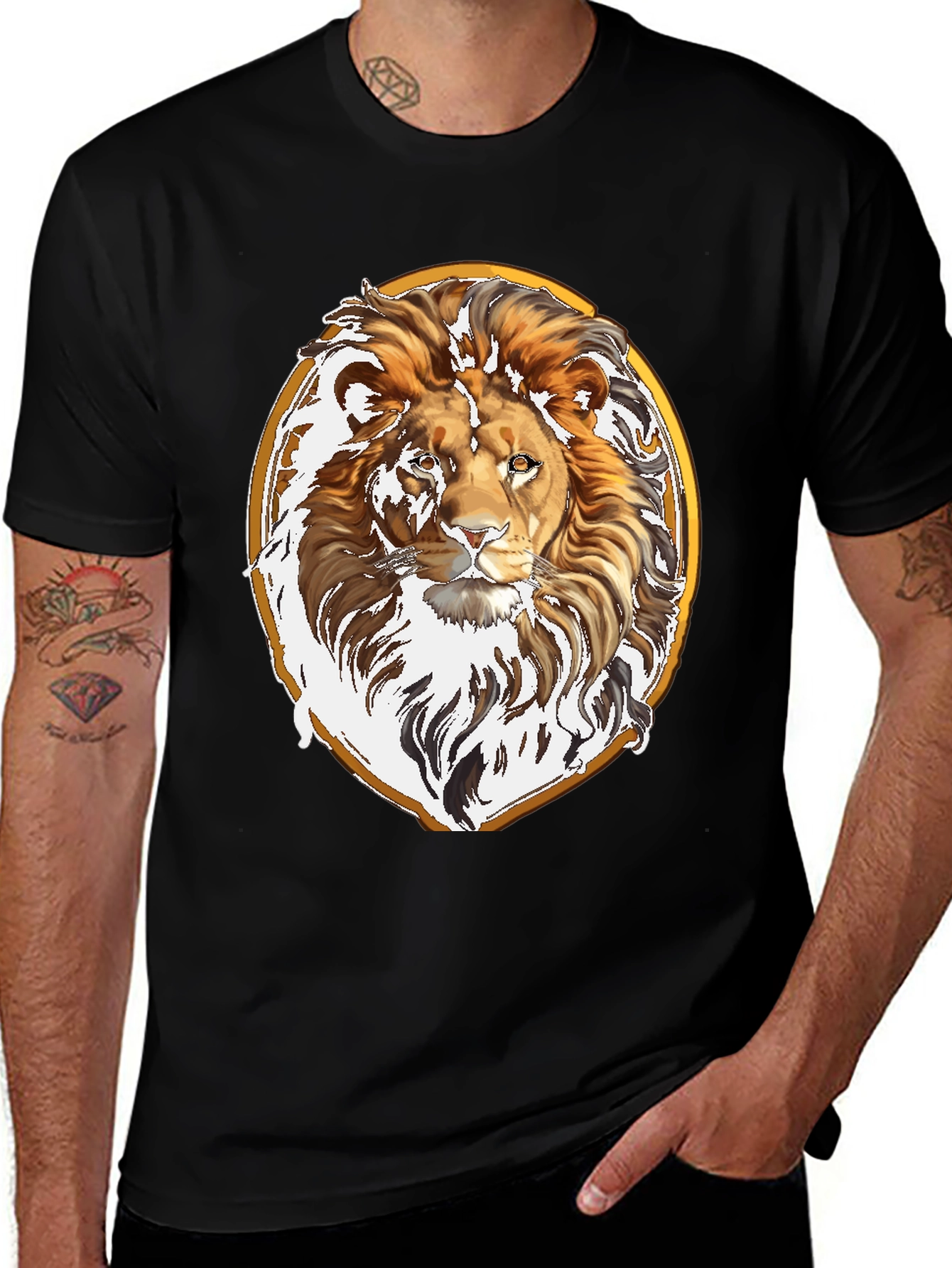 Lion Head Graphic Tee - Black Cotton Shirt