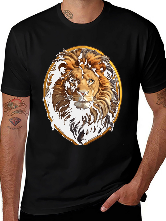 Lion Head Graphic Tee - Black Cotton Shirt