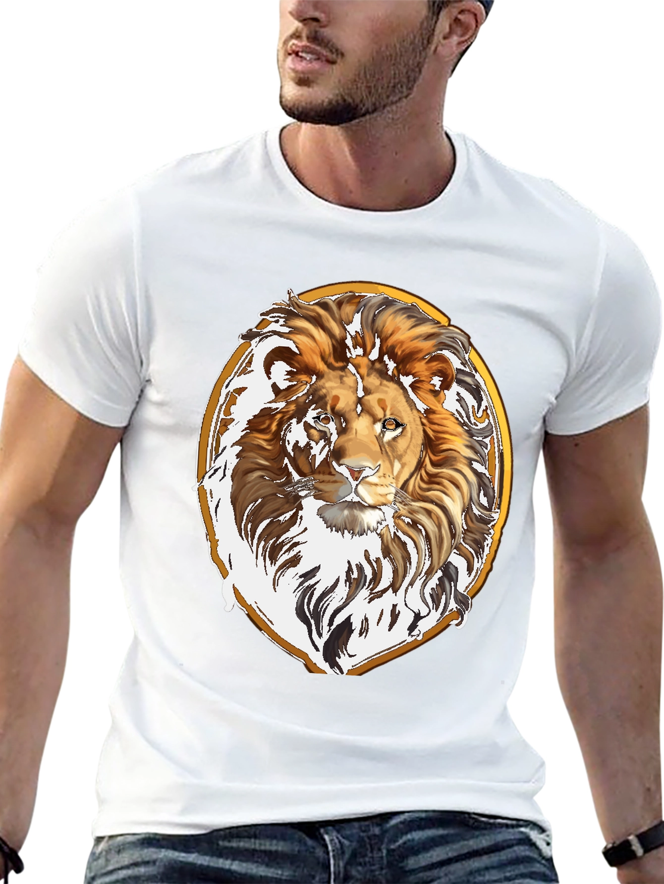 Lion Head Graphic Tee - Black Cotton Shirt