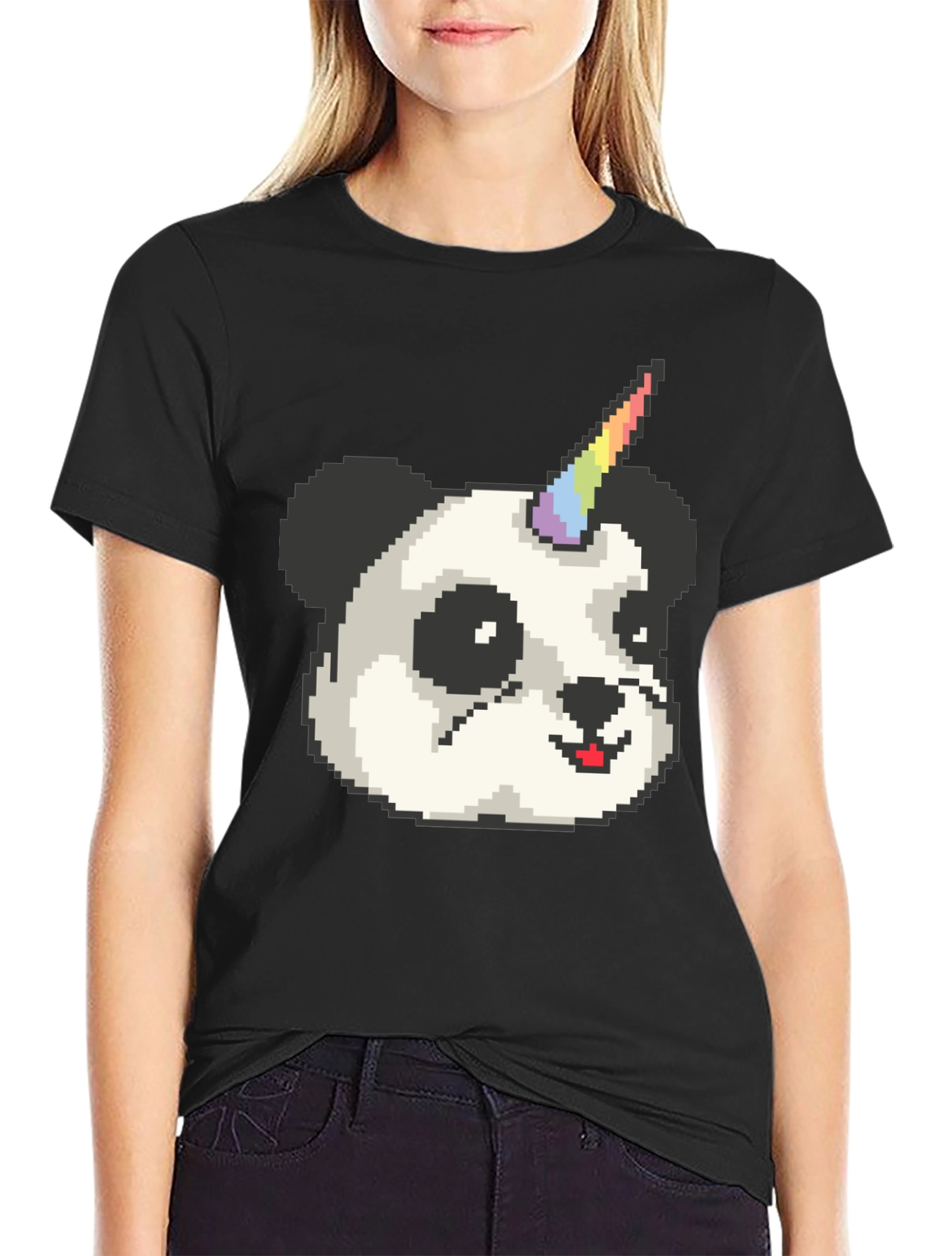 Pixel Panda Unicorn T-Shirt - Black