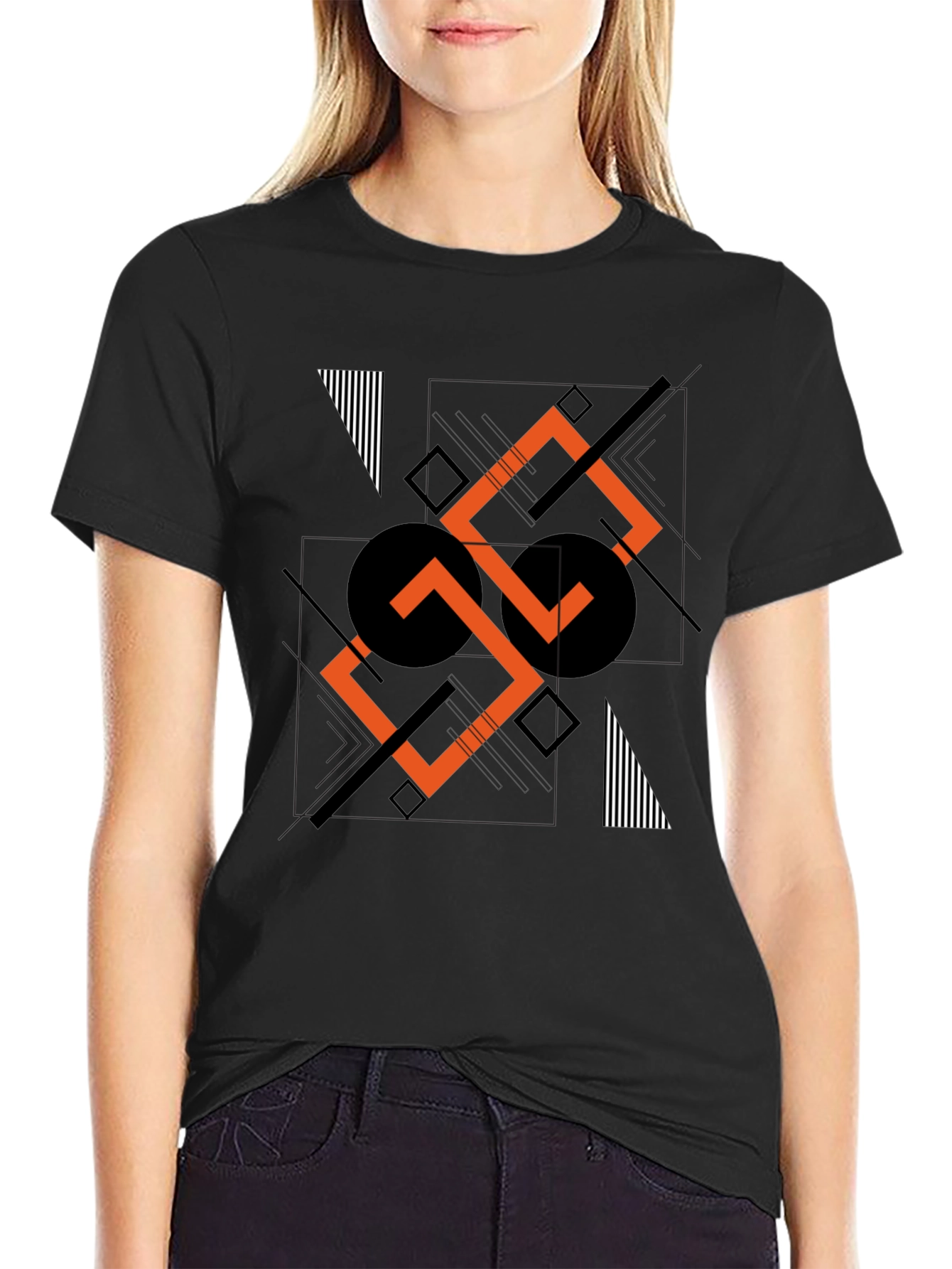 Abstract Geometric Print Black T-Shirt