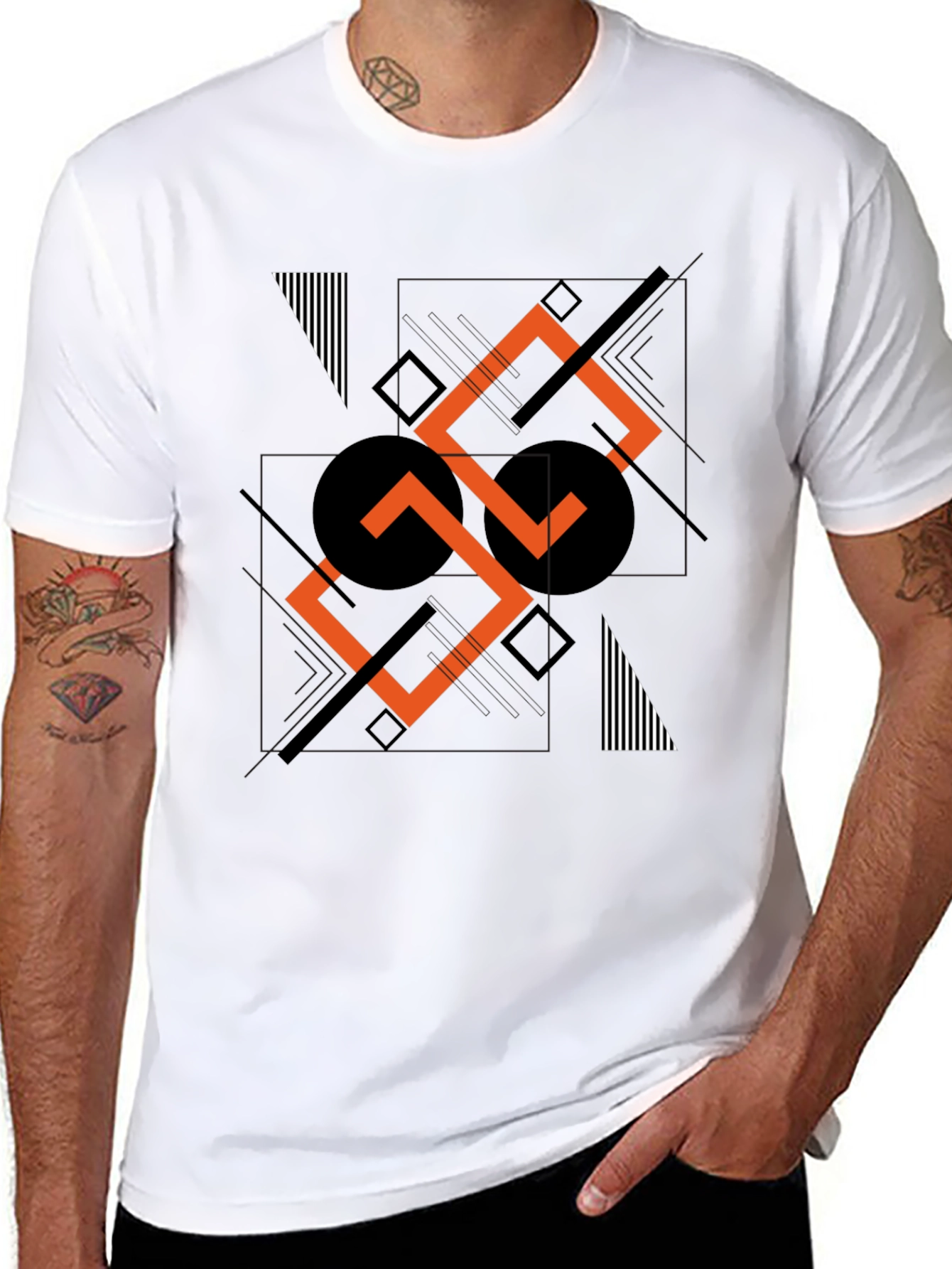 Abstract Geometric Print Black T-Shirt