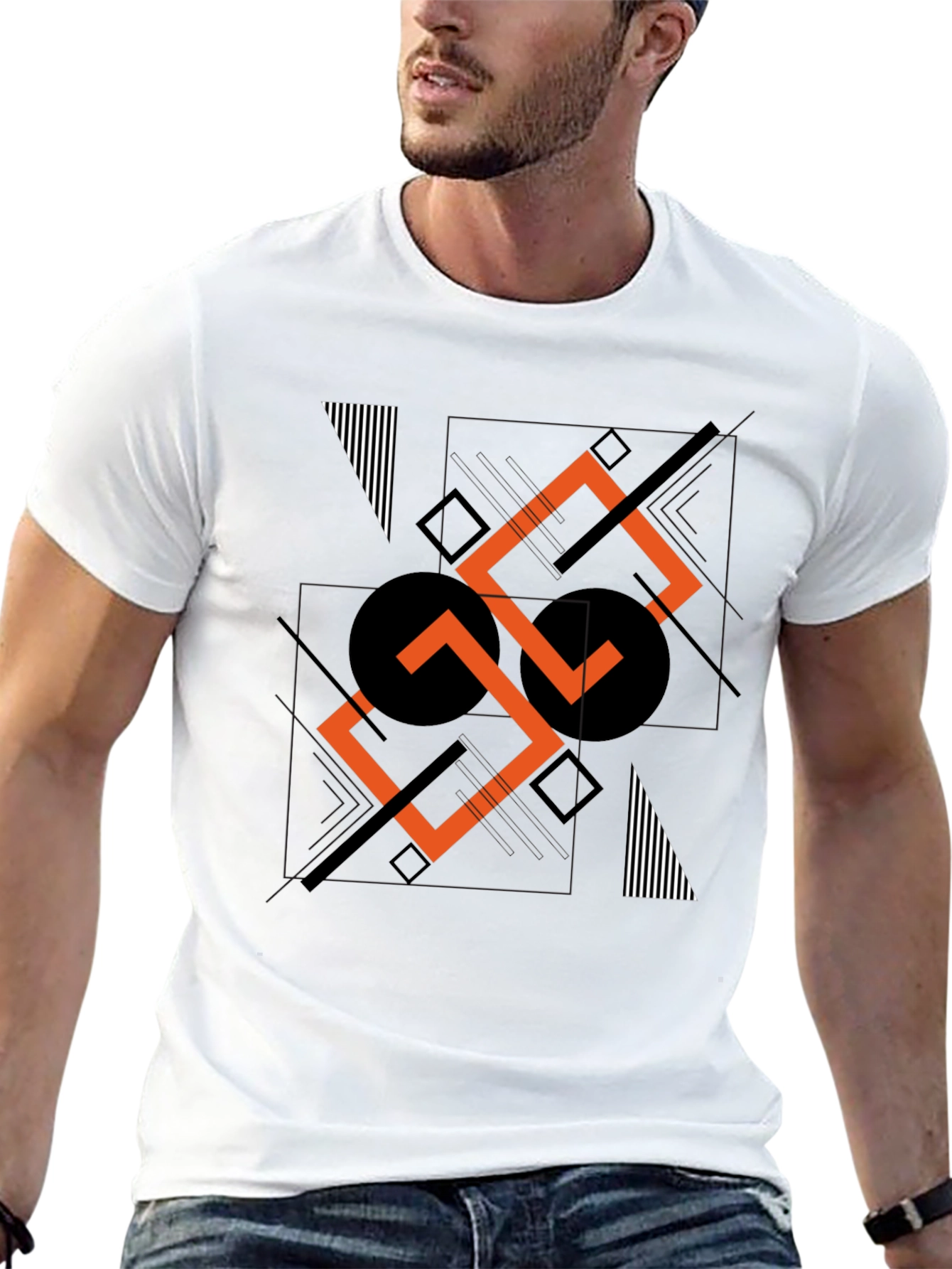 Abstract Geometric Print Black T-Shirt