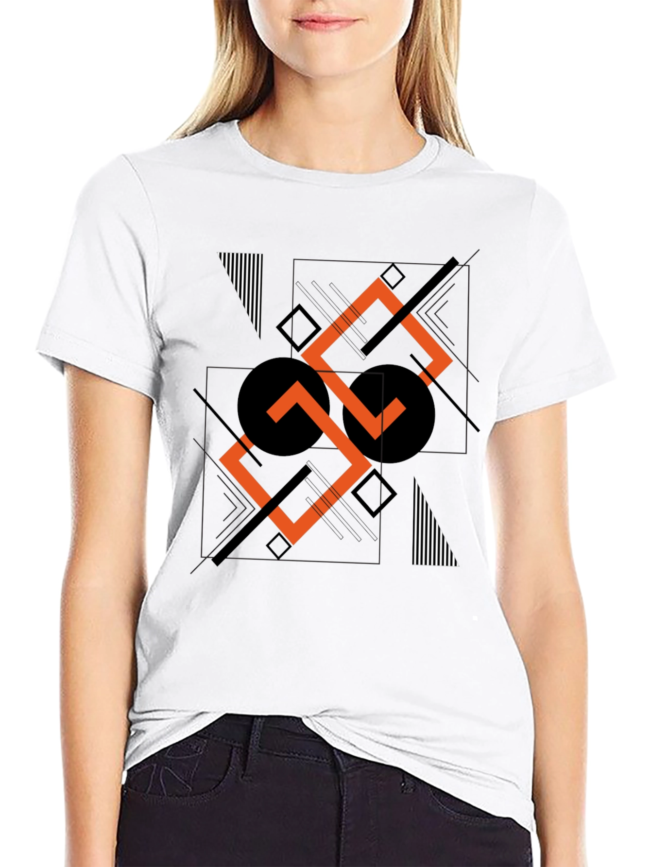 Abstract Geometric Print Black T-Shirt