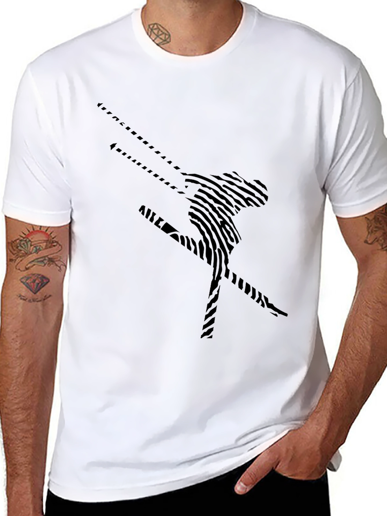 Abstract Skier Black T-Shirt - Unique Design