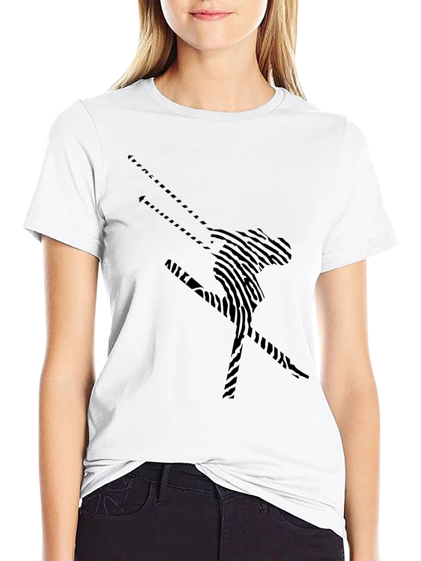 Abstract Skier Black T-Shirt - Unique Design
