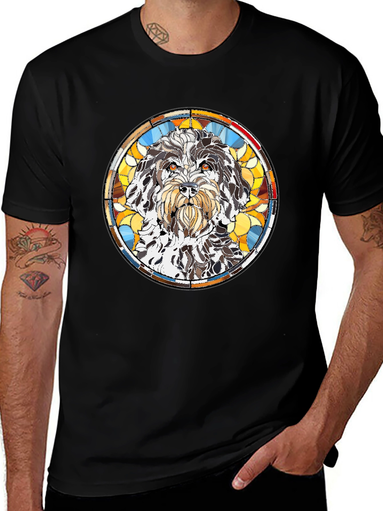 Stained Glass Dog Breed Graphic Tee - Black