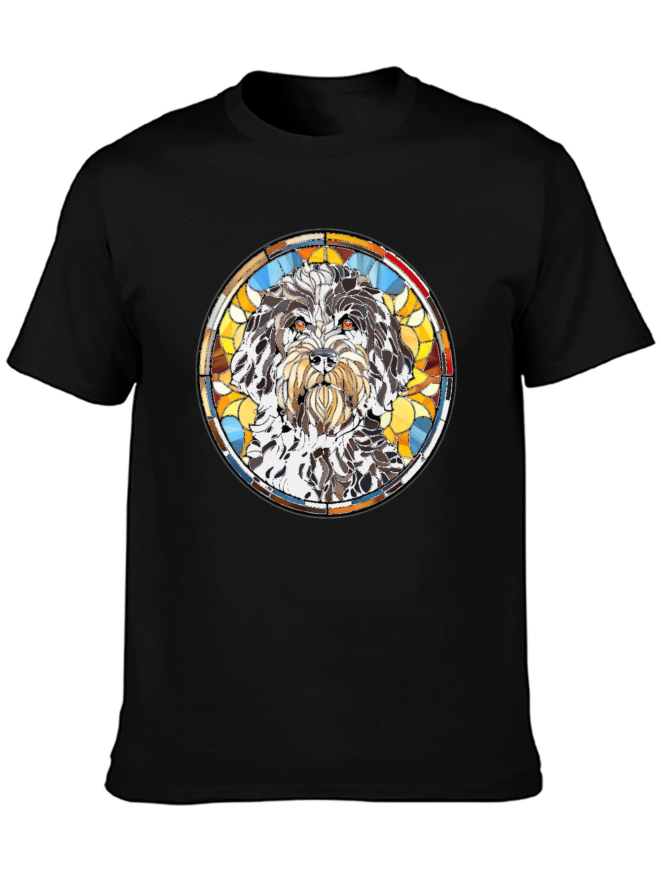 Stained Glass Dog Breed Graphic Tee - Black