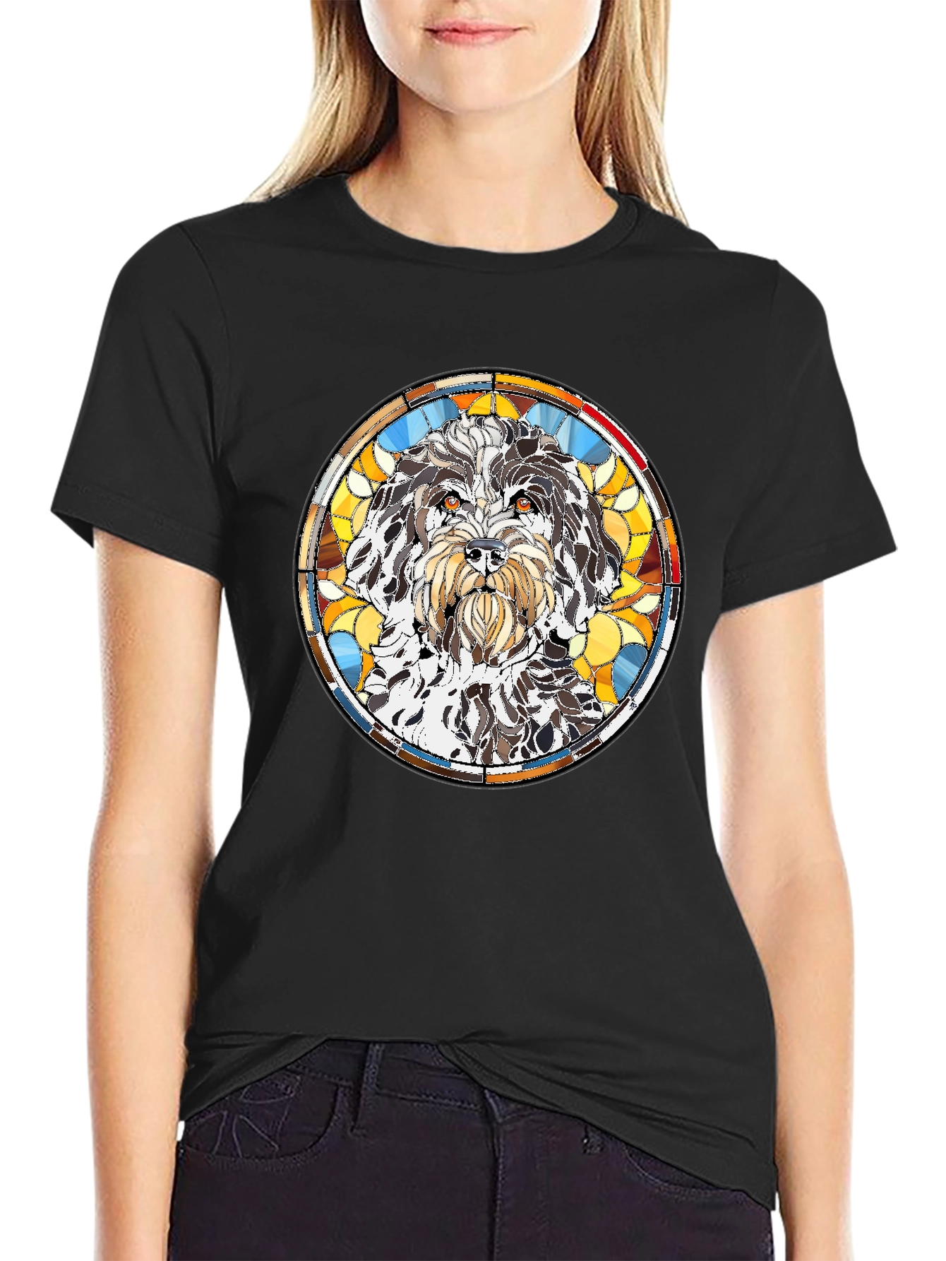 Stained Glass Dog Breed Graphic Tee - Black