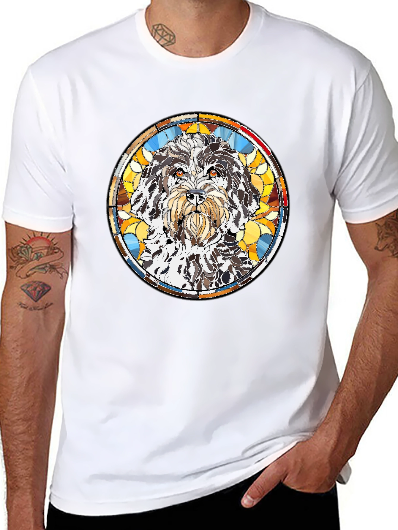 Stained Glass Dog Breed Graphic Tee - Black