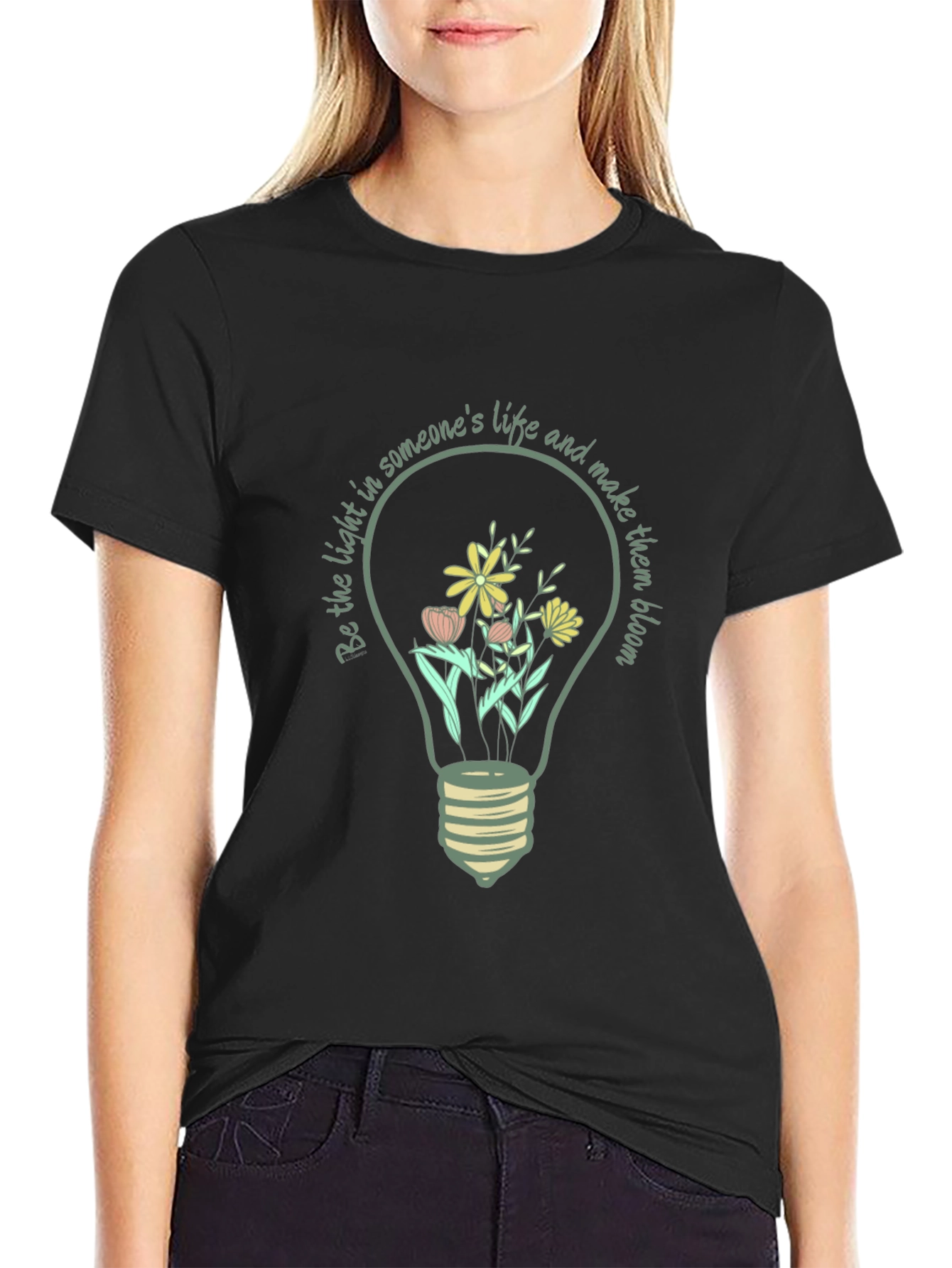 Floral Light Bulb Graphic Tee - Inspirational Design