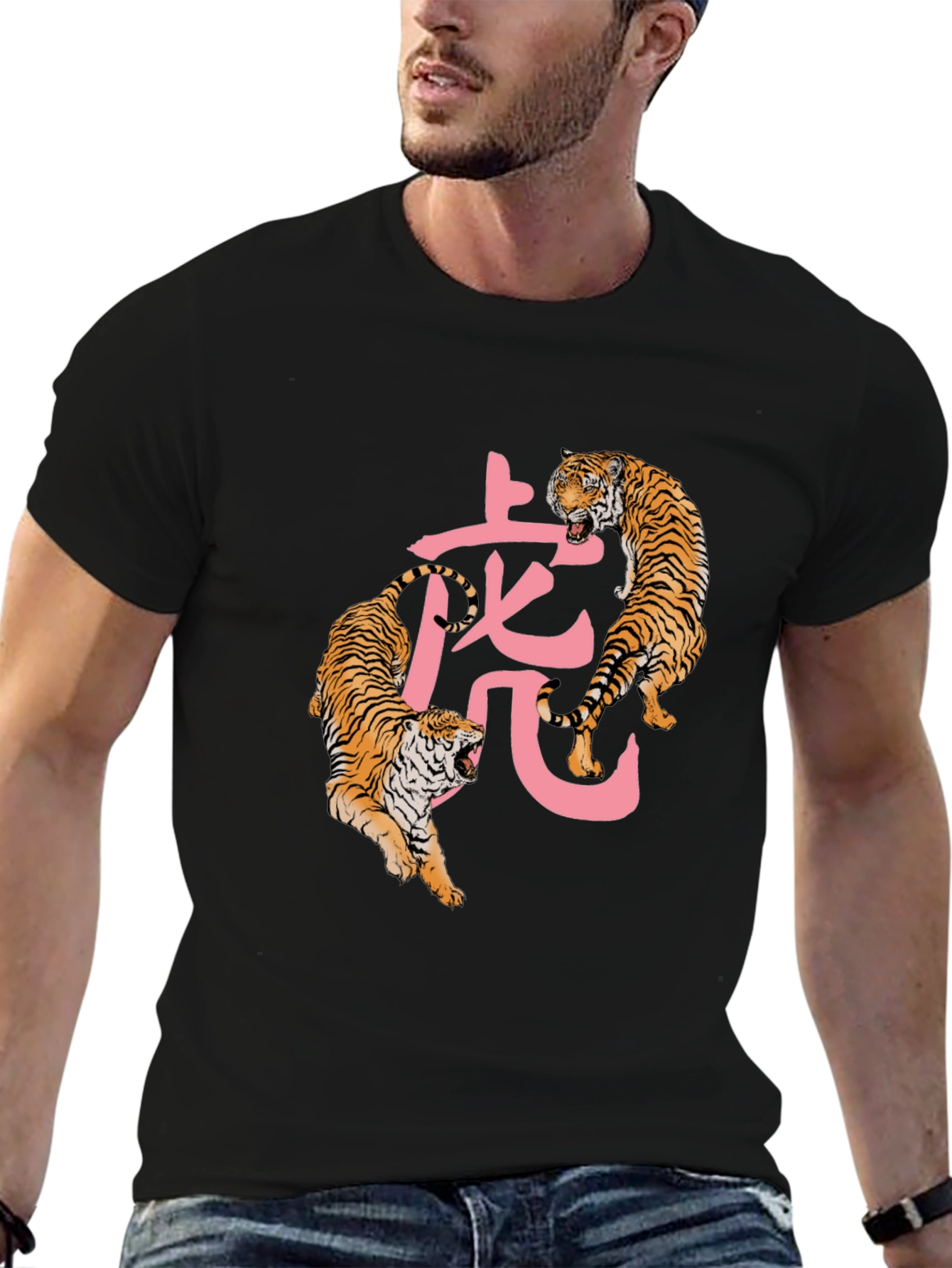 Tiger Graphic Tee - Mens Black Crew Neck T-Shirt