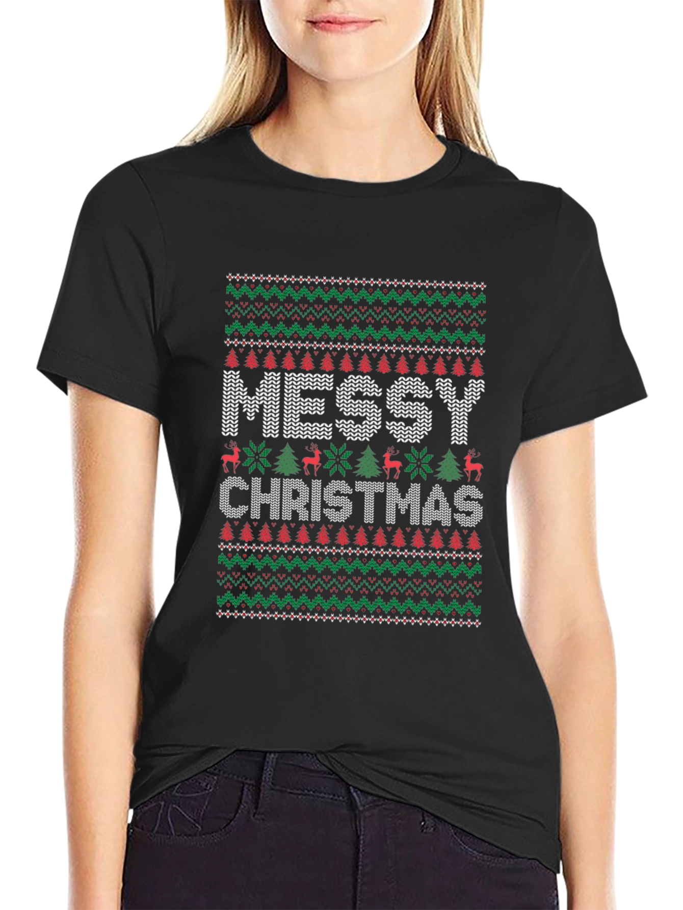 Messy Christmas Ugly Sweater Style T-Shirt
