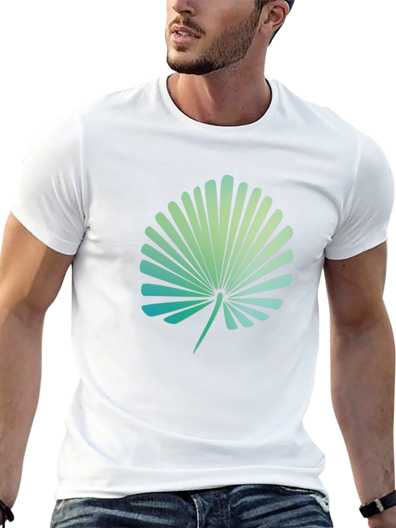 Tropical Leaf Print Black T-Shirt