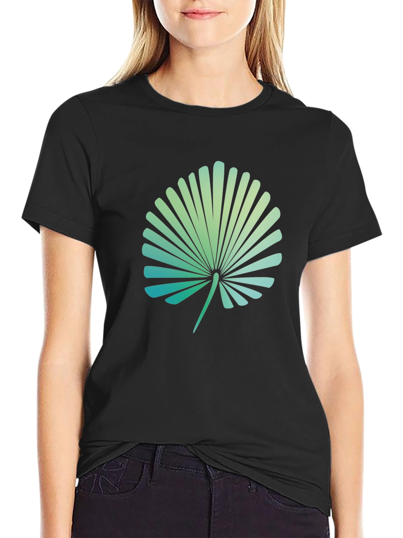 Tropical Leaf Print Black T-Shirt