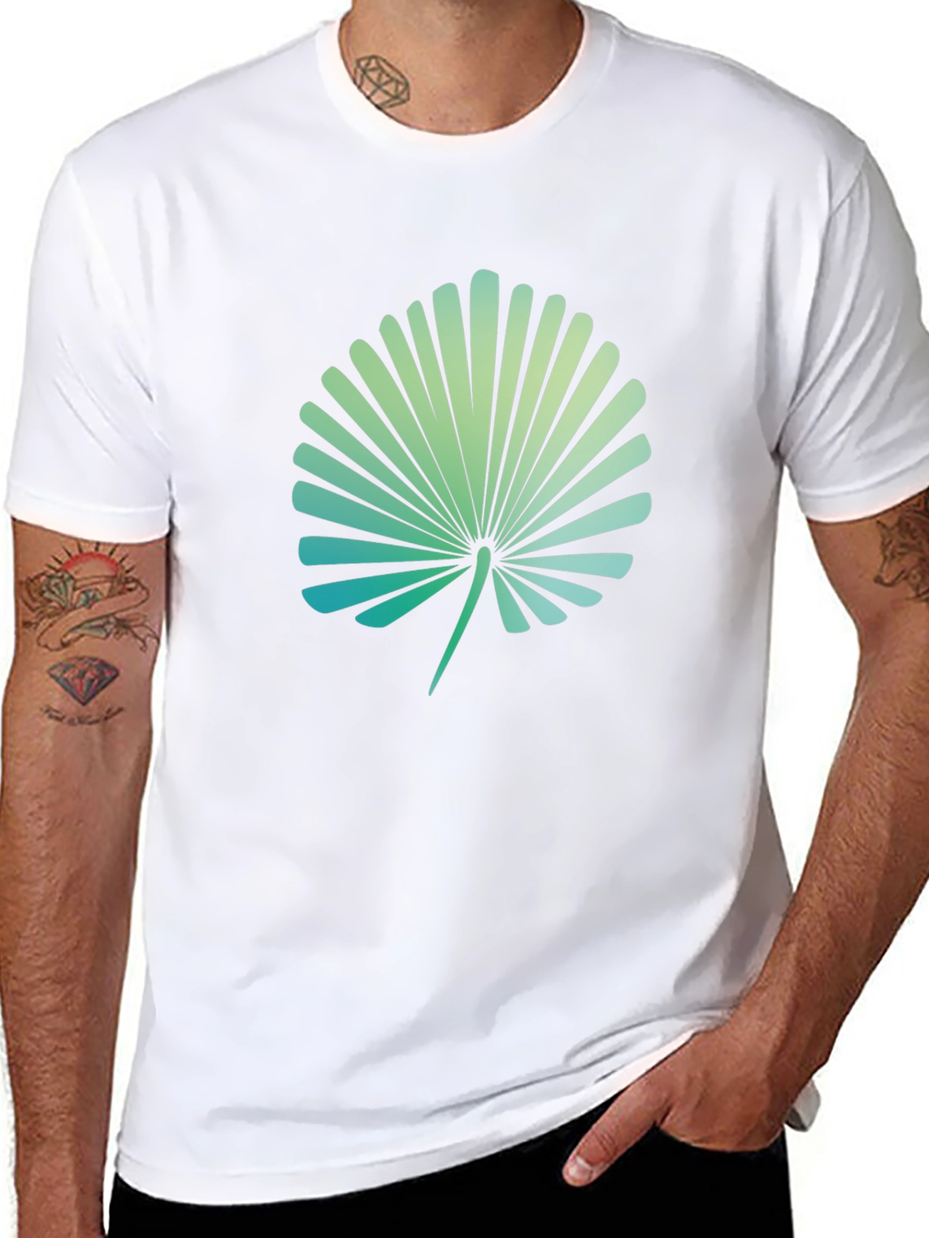 Tropical Leaf Print Black T-Shirt