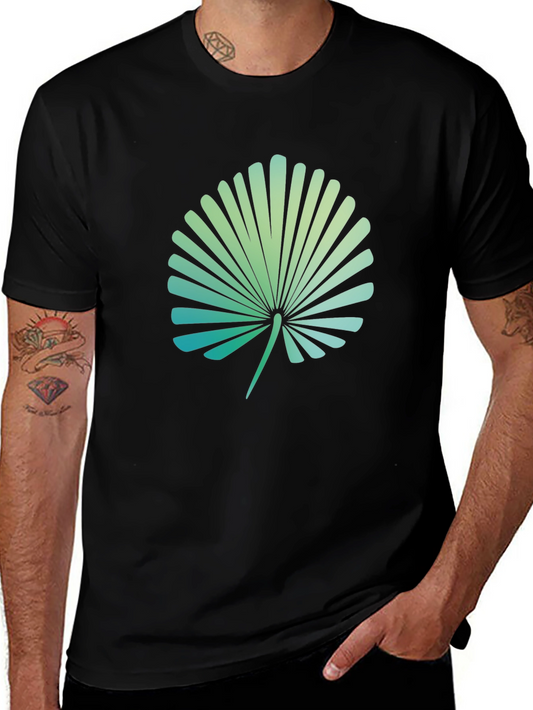 Tropical Leaf Print Black T-Shirt