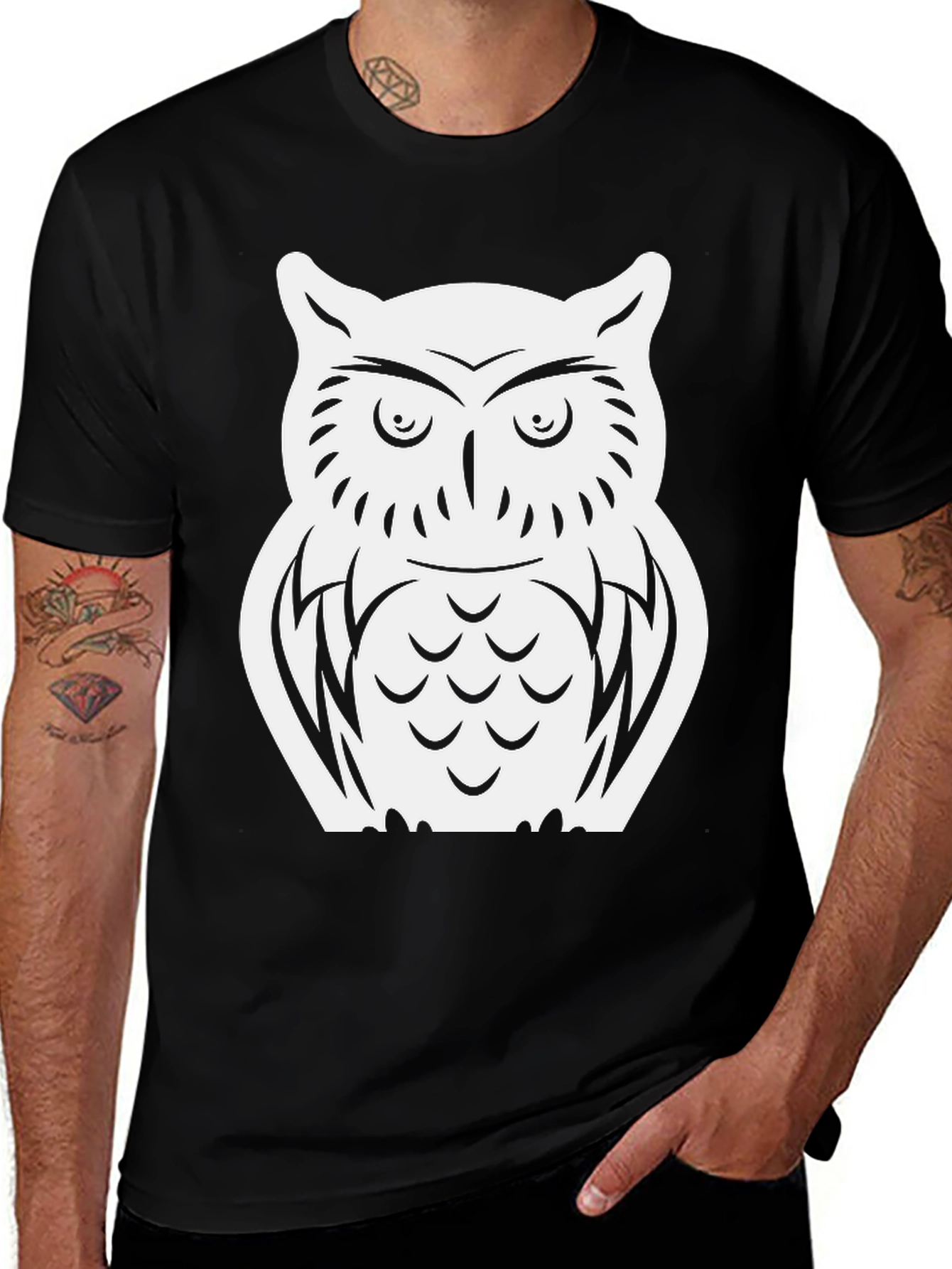 Owl Graphic T-Shirt - Black Cotton Tee