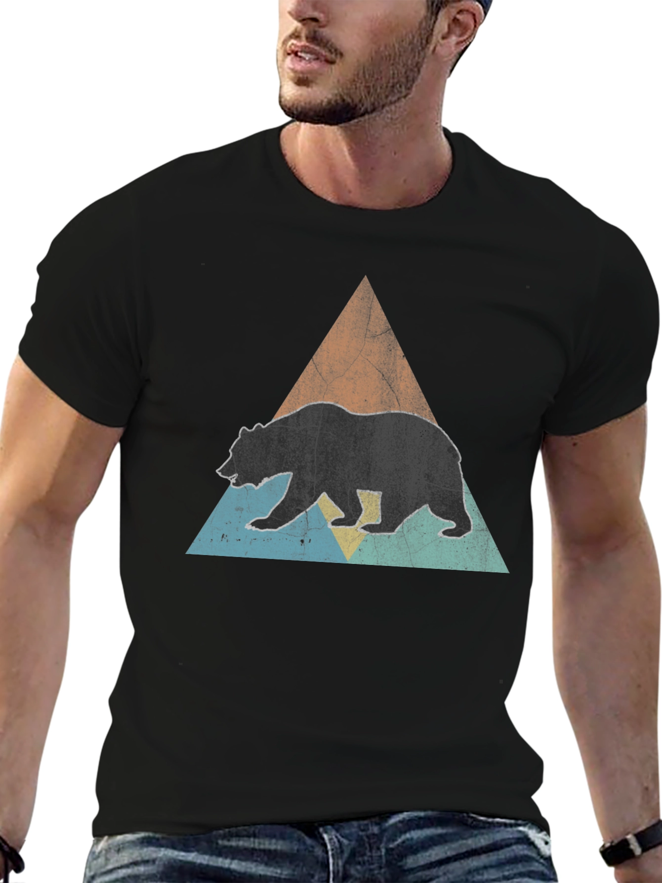 Bear Triangle Graphic Tee - Black Unisex Shirt