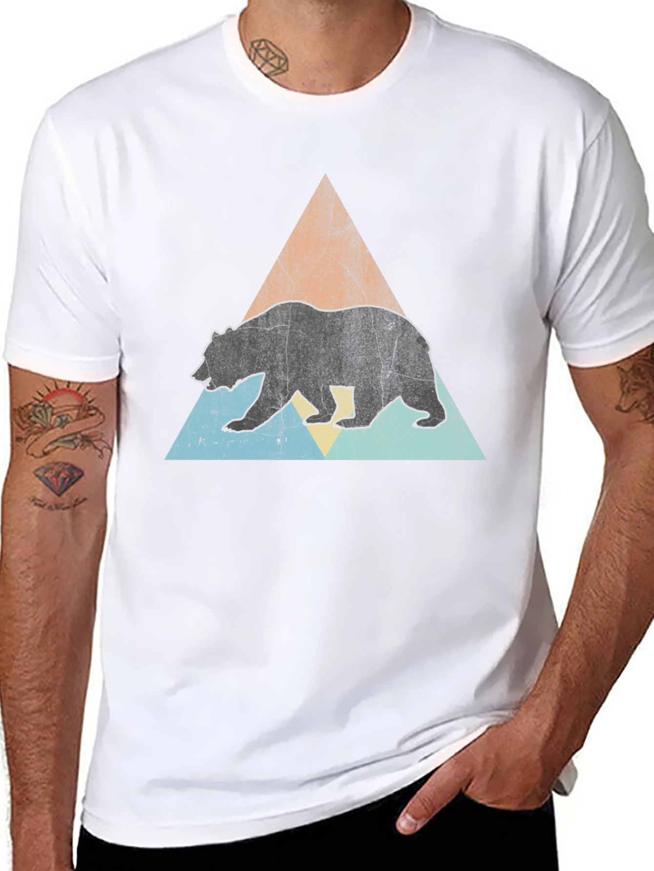 Bear Triangle Graphic Tee - Black Unisex Shirt