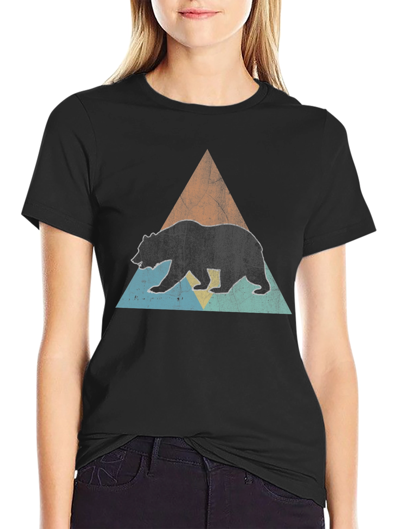 Bear Triangle Graphic Tee - Black Unisex Shirt