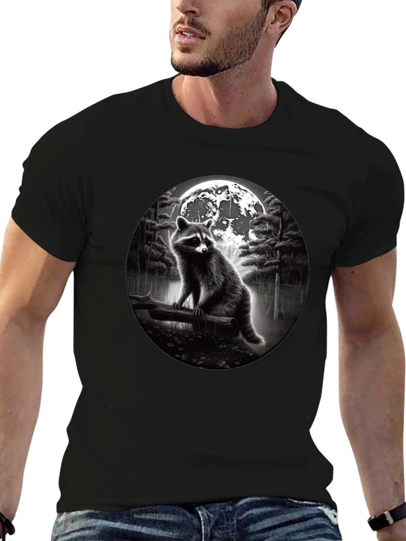 Raccoon Moon T-Shirt - Black