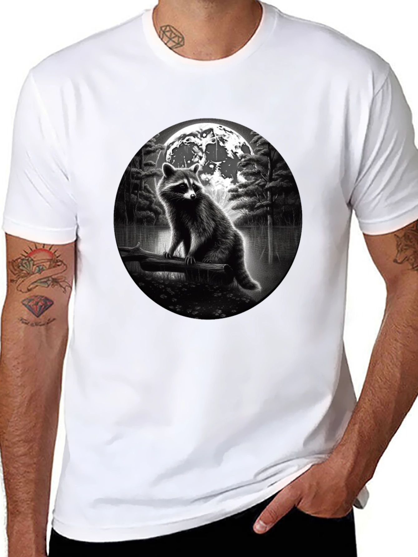 Raccoon Moon T-Shirt - Black