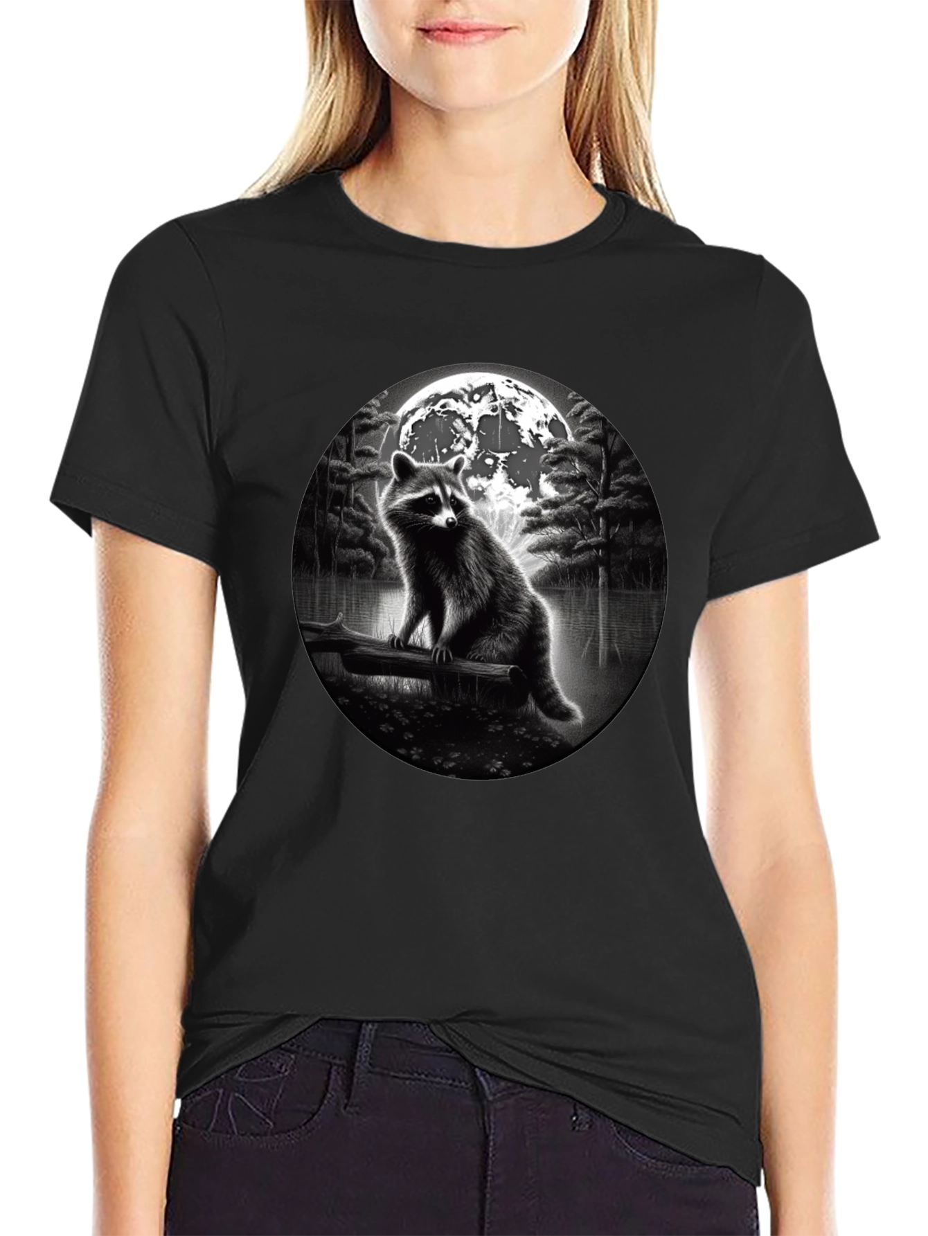 Raccoon Moon T-Shirt - Black