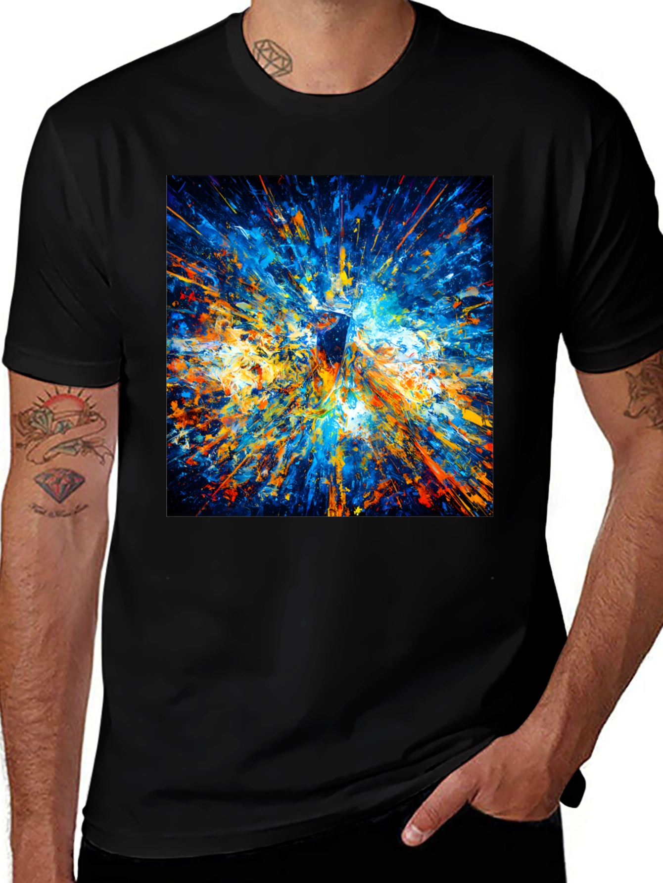 Abstract Explosion Art Mens Black T-Shirt