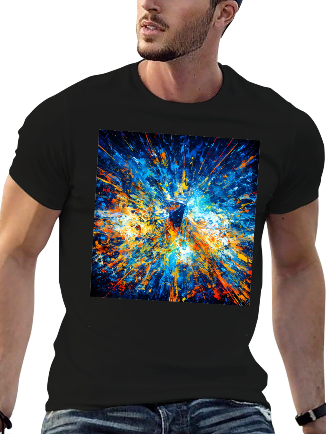 Abstract Explosion Art Mens Black T-Shirt